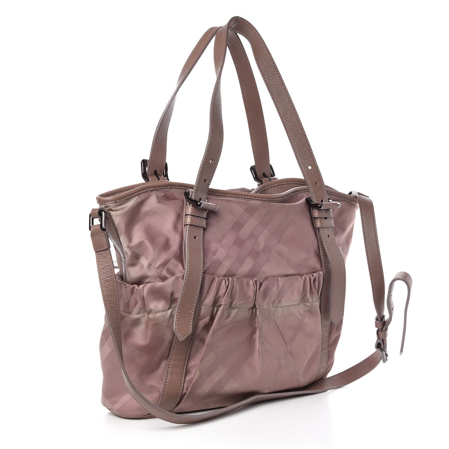 Burberry Nylon Tonal Check Drawstring Tote Light Pink 4 of 12