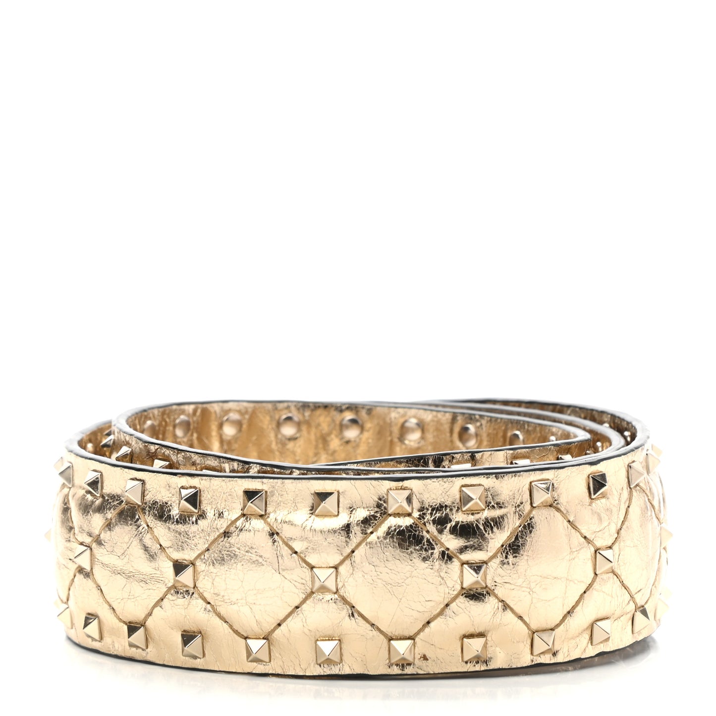 Metallic Wrinkled Lambskin Rockstud Spike Shoulder Strap Mekong
