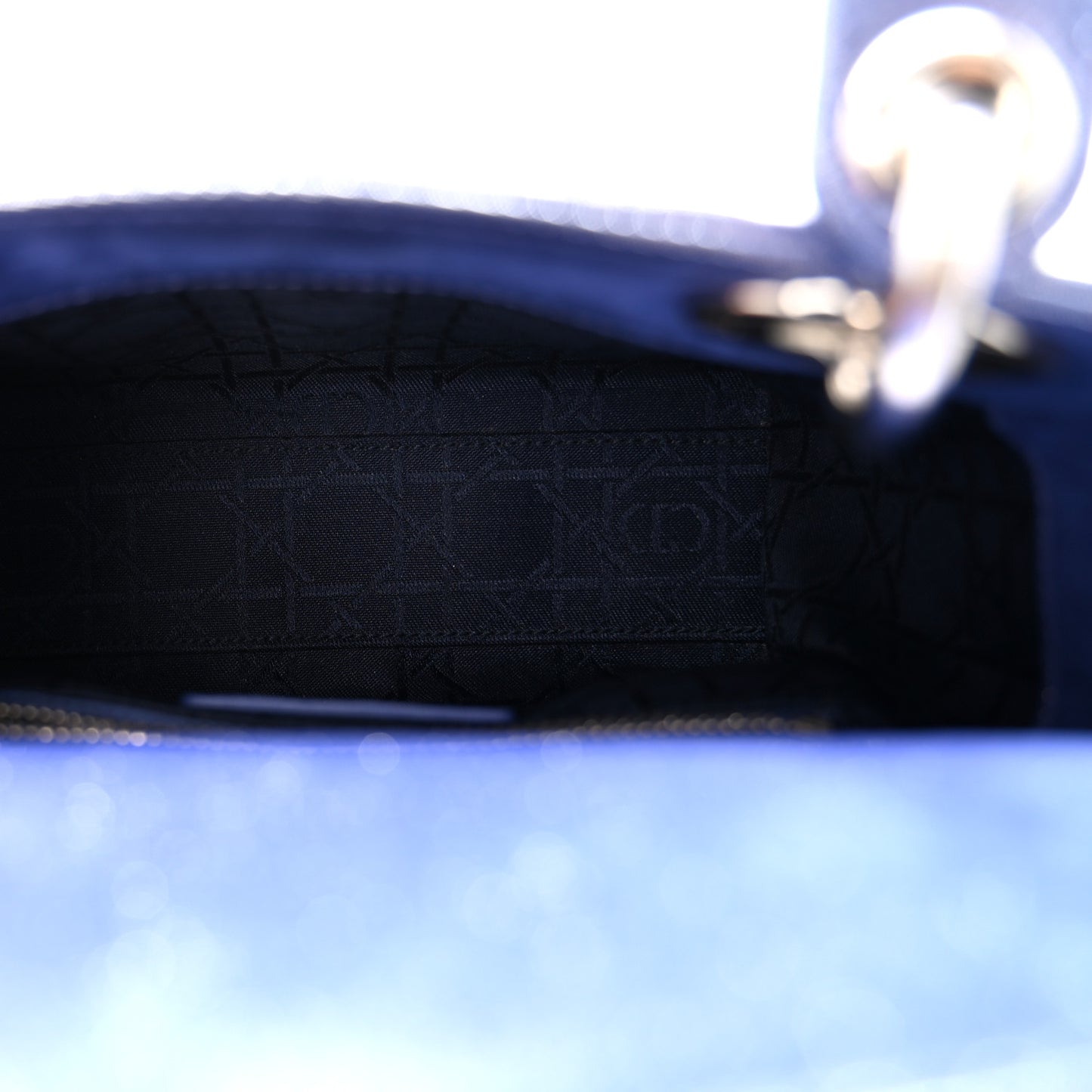 Metallic Lambskin Cannage Mini Lady Dior Dew Bleu
