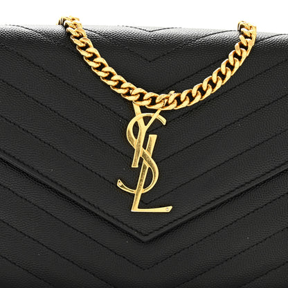 Saint Laurent Grain De Poudre Matelasse Chevron Monogram Chain Wallet Black 7 of 11