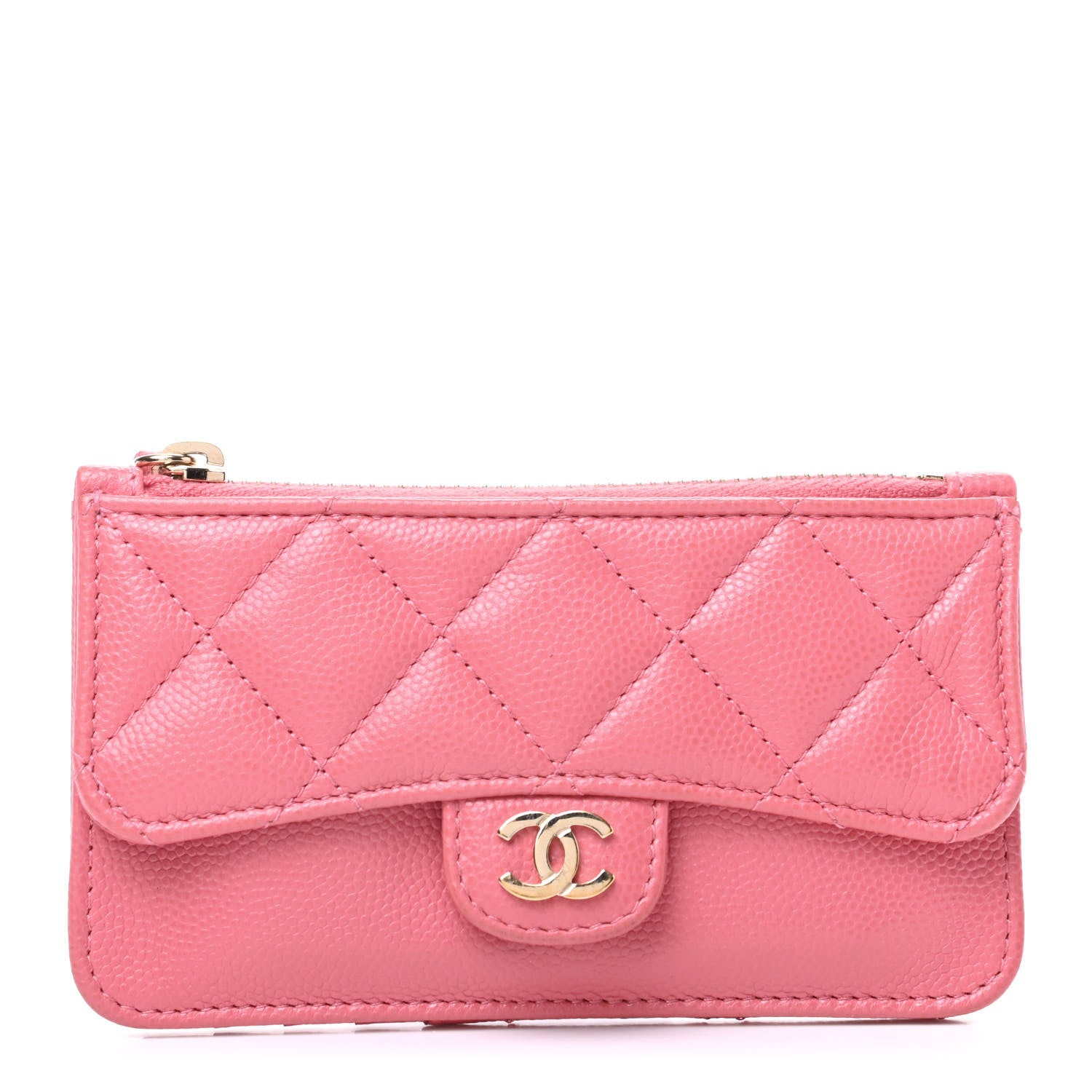 Chanel Caviar Quilted Flap Zip Card Holder Pink 1 of 8
