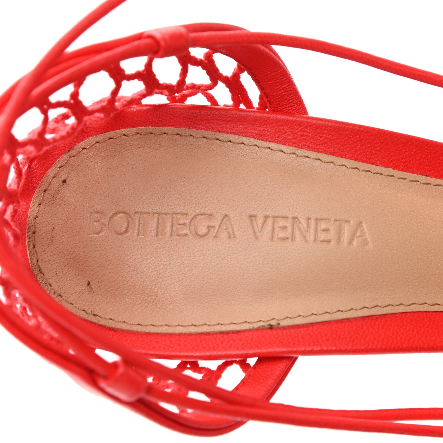 Bottega Veneta Mesh Nappa Stretch Ankle Tie Sandals 38 Tomato 8 of 9