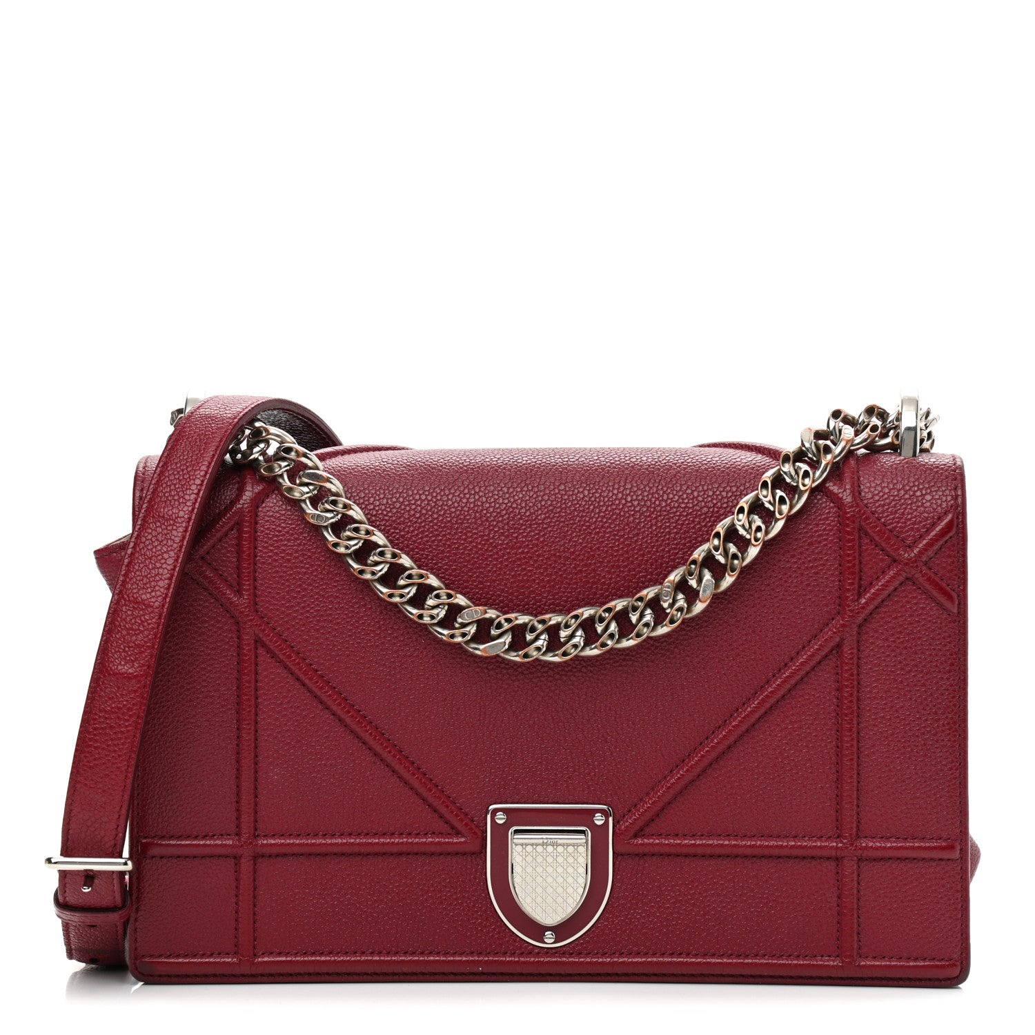 Christian Dior Grained Calfskin Medium Diorama Flap Bag Burgundy 1 of 11
