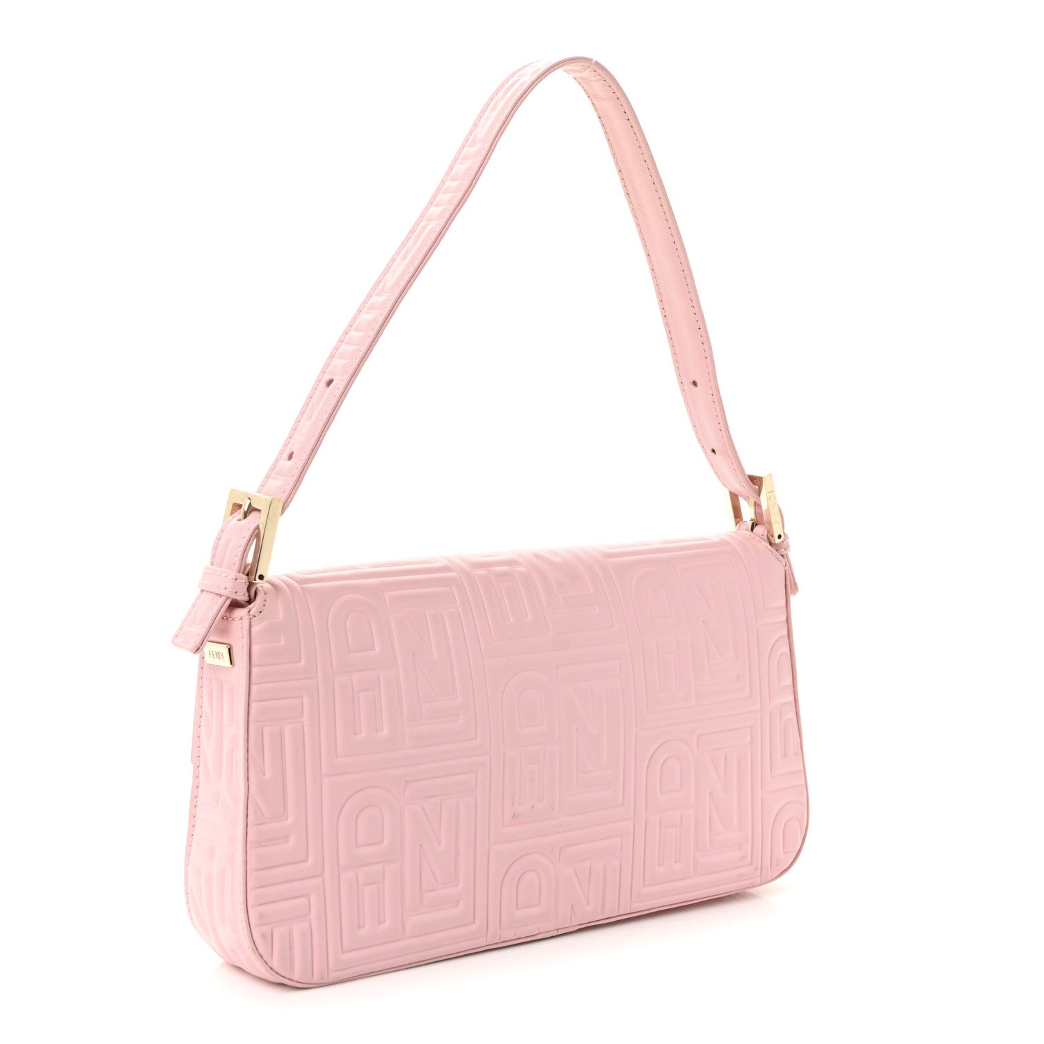 Fendi Nappa Logo Embossed Baguette Pink 3 of 9