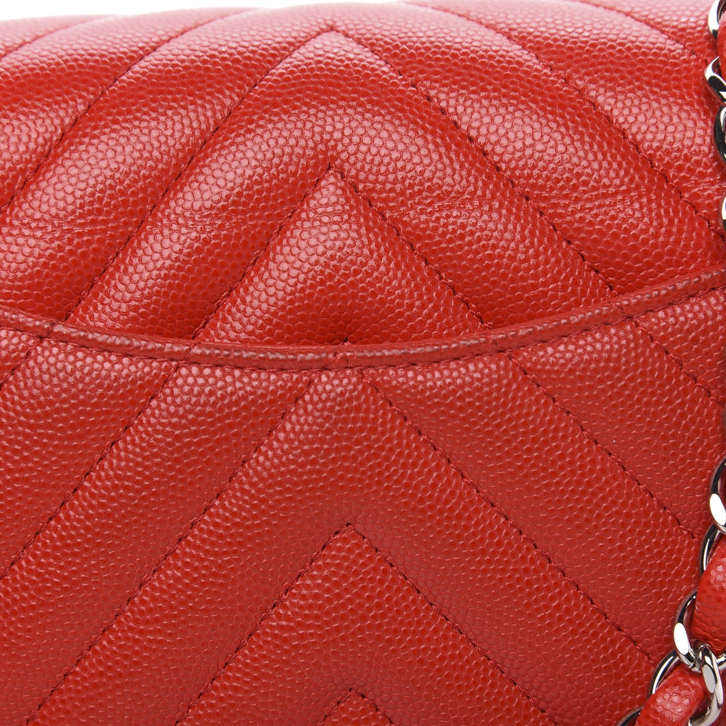 Caviar Chevron Quilted Mini Rectangular Flap Red