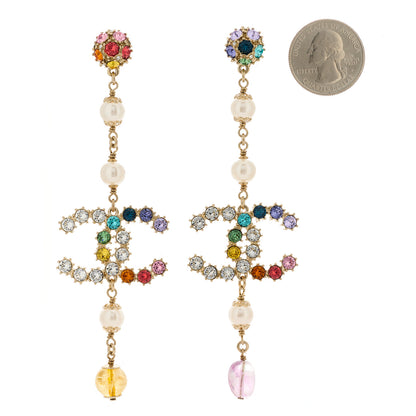 Chanel Crystal Pearl Over The Rainbow CC Long Drop Earrings Multicolor 2 of 4