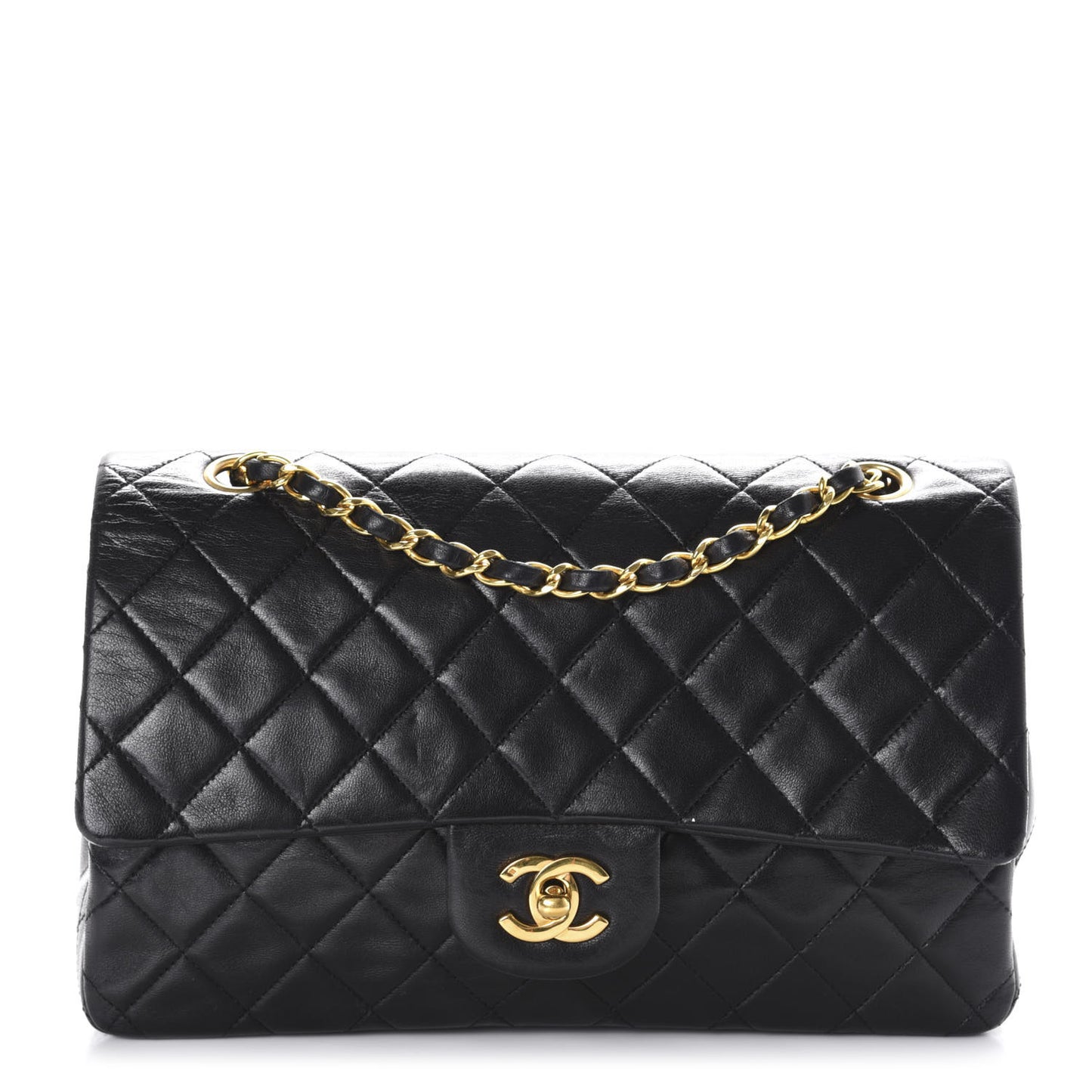 Lambskin Quilted Medium Double Flap Black