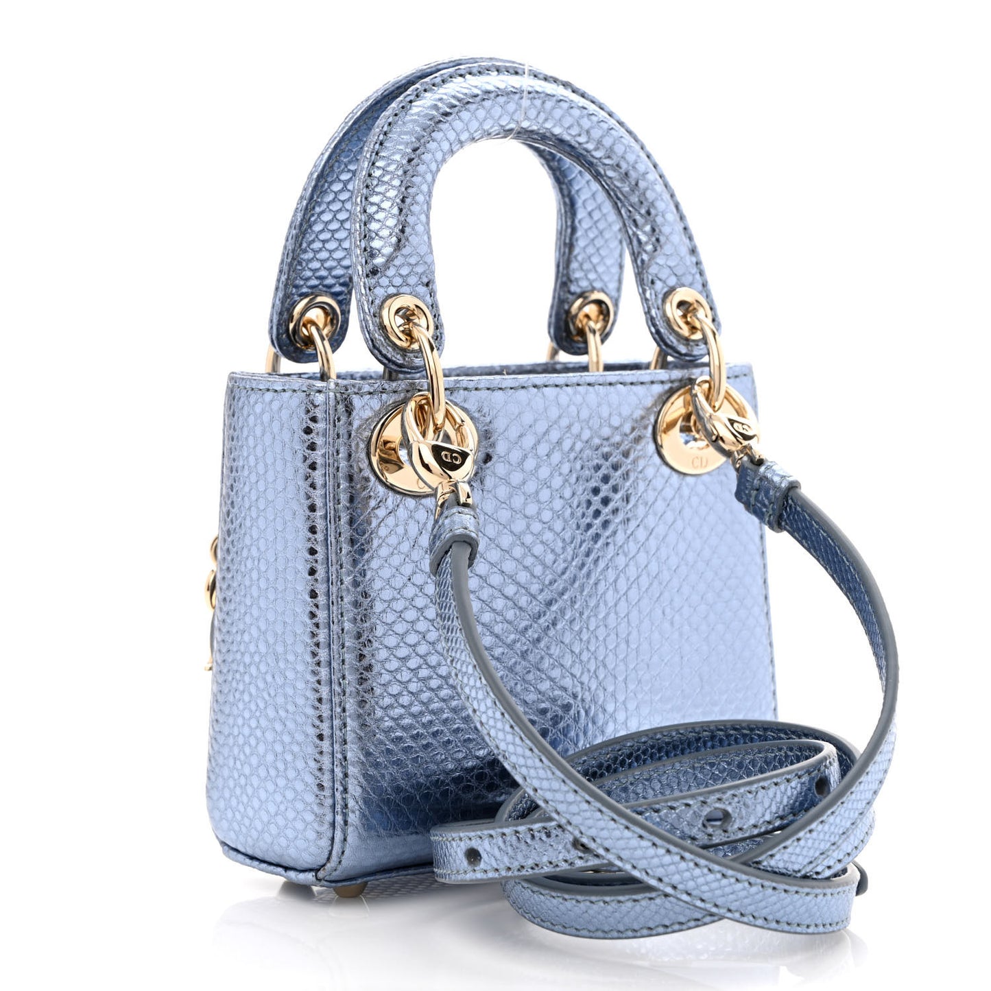 Metallic Karung Micro Lady Dior Light Blue