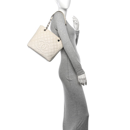 Chanel Caviar Quilted Petit Shopping Tote PST White 2 of 15