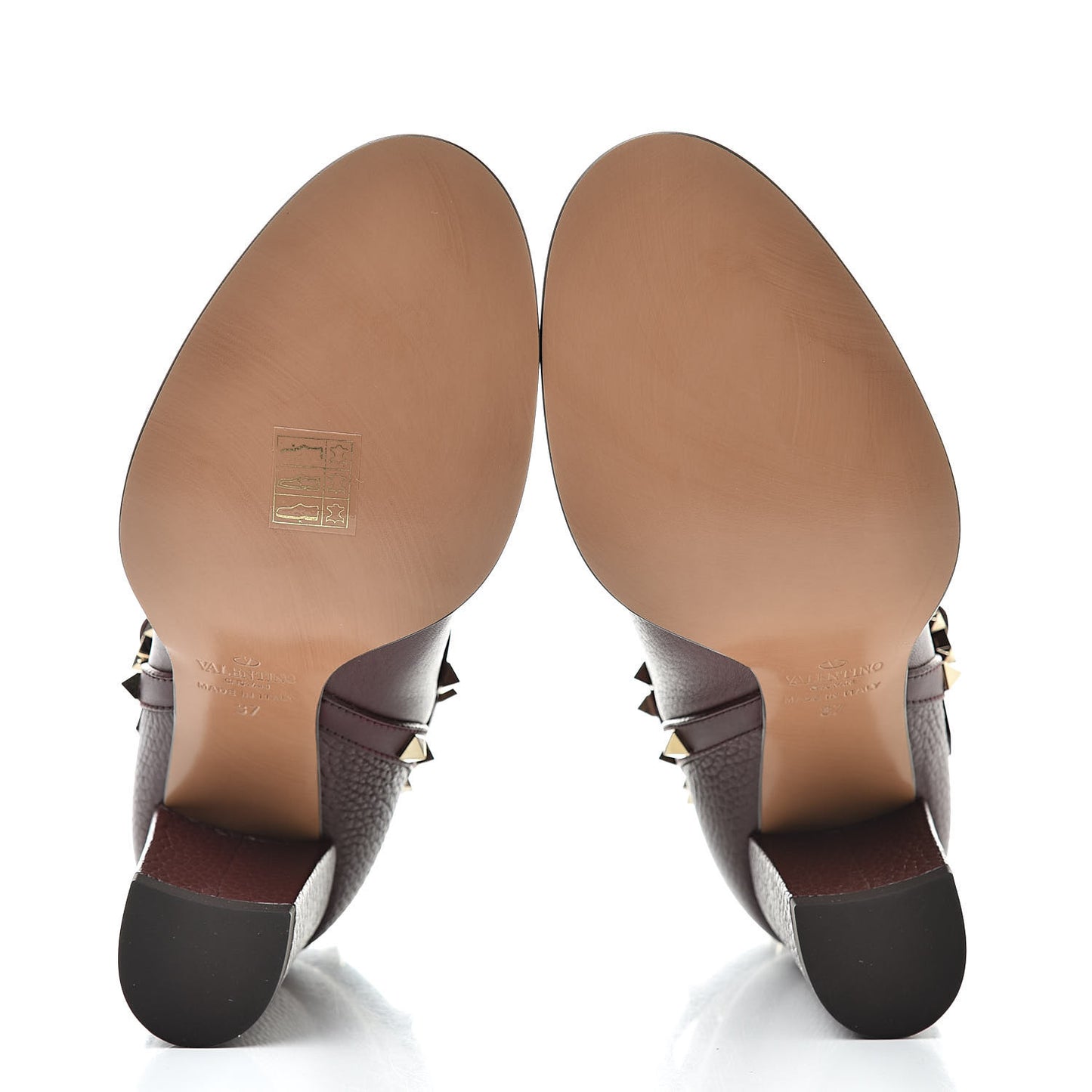 Pebbled Calfskin Rockstud Double Buckle 70mm Block Heel Ankle Boots 37 Rubin
