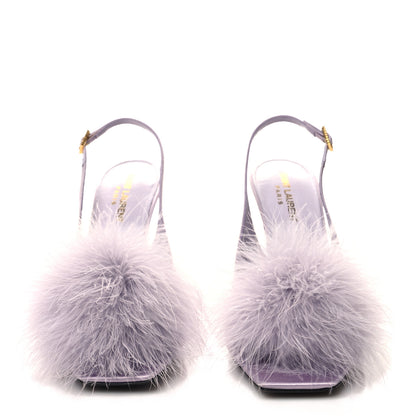 Saint Laurent Crepe Satin Mae Feathered Sandals Slight 38.5 Poly Grey 2 of 9