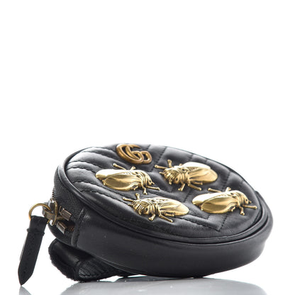 Gucci Calfskin Matelasse Animal Studs GG Marmont Round Wrist Pouch Black 4 of 6