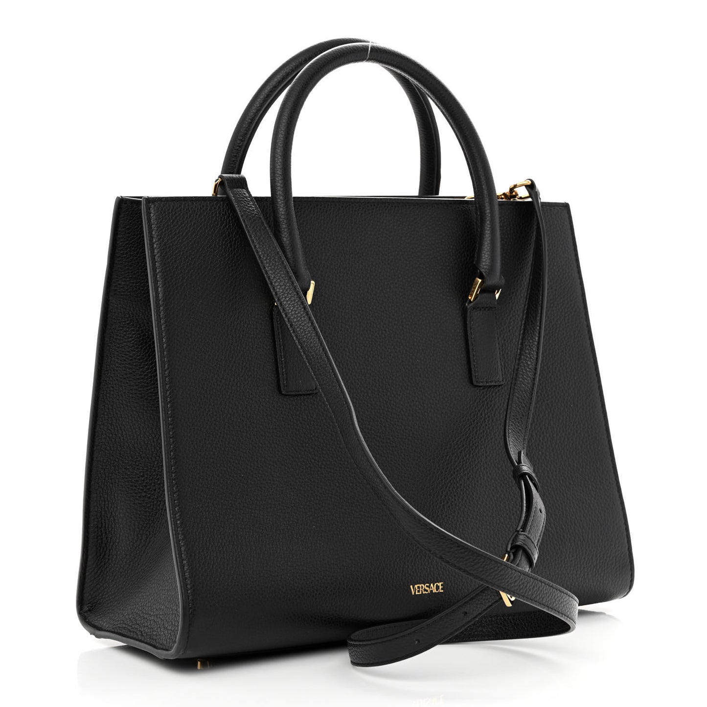 Grained Calfskin Large Virtus Top Handle Shoulder Bag Black