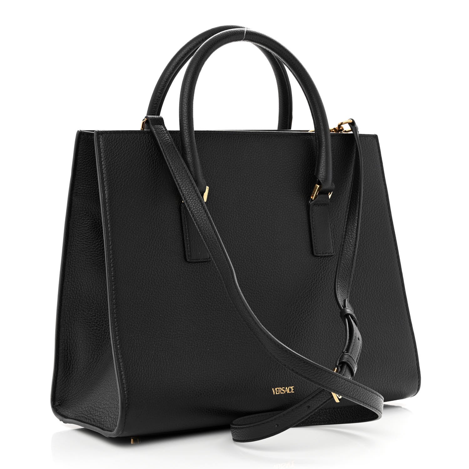 Versace Grained Calfskin Large Virtus Top Handle Shoulder Bag Black 3 of 12