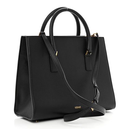 Versace Grained Calfskin Large Virtus Top Handle Shoulder Bag Black 3 of 12