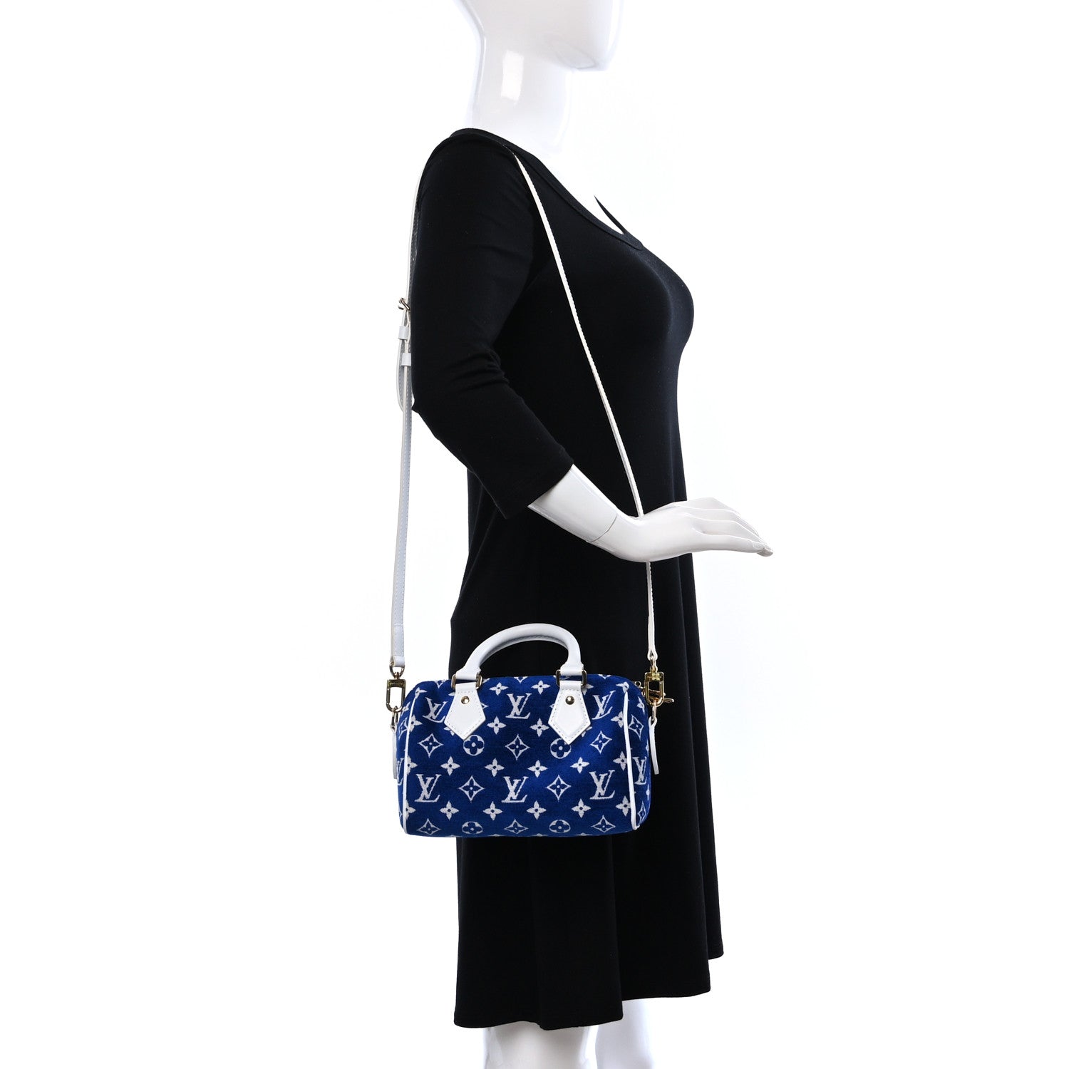 Louis Vuitton Jacquard Velvet Monogram LV Match Speedy Bandouliere 20 Blue 3 of 8