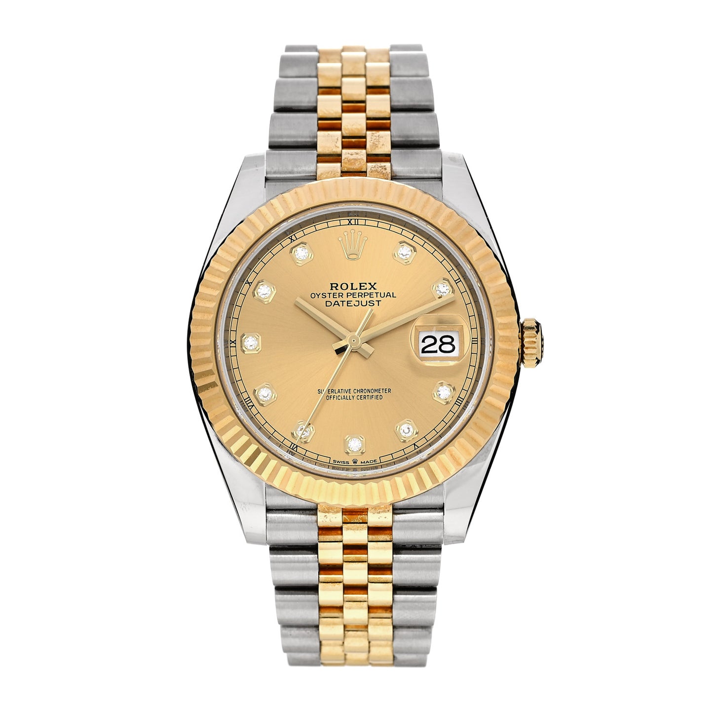 Stainless Steel 18K Yellow Gold Diamond 41mm Oyster Perpetual Datejust Watch Champagne 126333