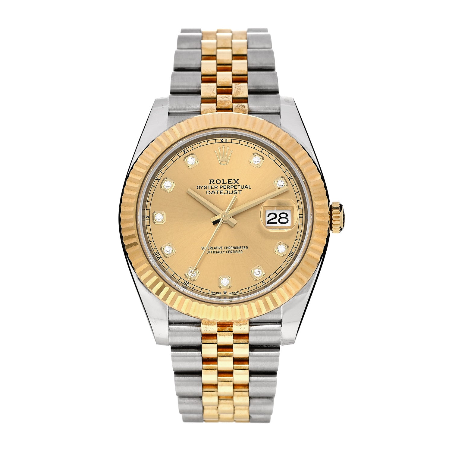 Rolex Stainless Steel 18K Yellow Gold Diamond 41mm Oyster Perpetual Datejust Watch Champagne 126333 1 of 5