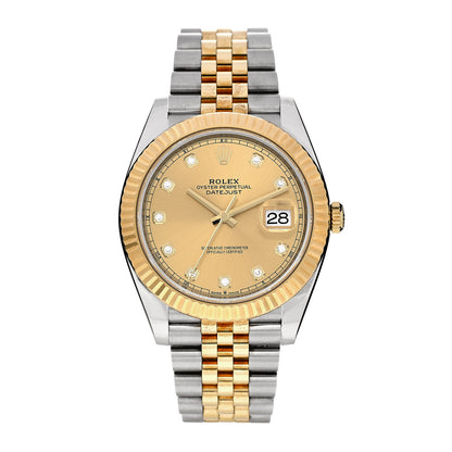 Rolex Stainless Steel 18K Yellow Gold Diamond 41mm Oyster Perpetual Datejust Watch Champagne 126333 1 of 5