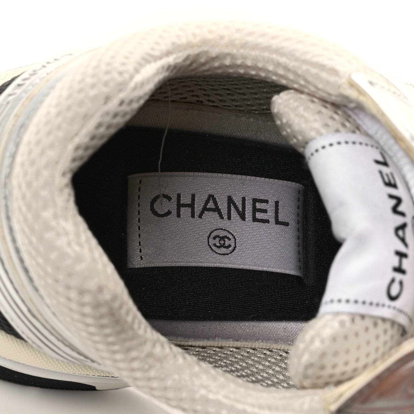 Fabric Laminated Calfskin Stretch CC Sneakers 40.5 White Silver