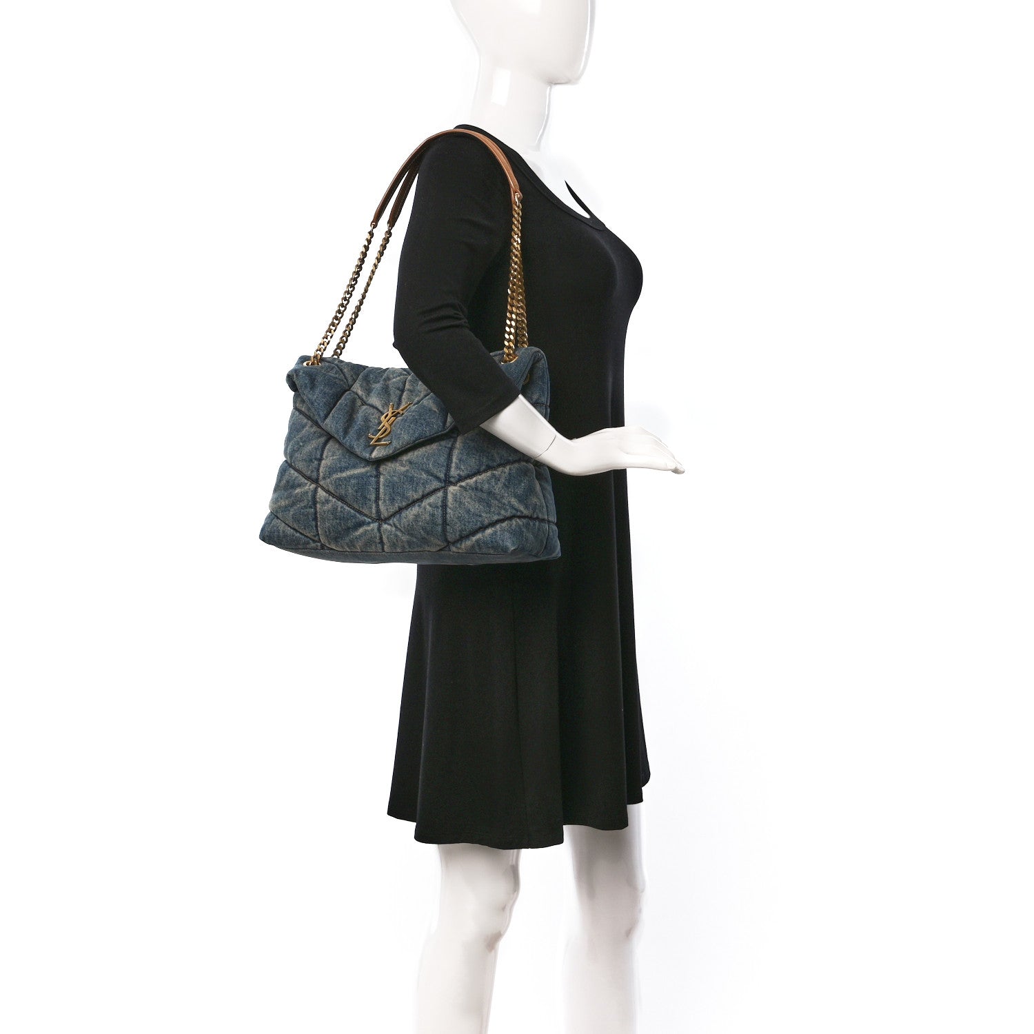 Saint Laurent Denim Quilted Toy Loulou Puffer Monogram Chain Satchel Blue Cinnamon 2 of 10