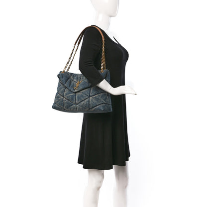 Saint Laurent Denim Quilted Toy Loulou Puffer Monogram Chain Satchel Blue Cinnamon 2 of 10