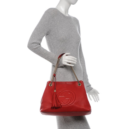 Gucci Pebbled Calfskin Medium Soho Chain Shoulder Bag Tabasco Red 2 of 6