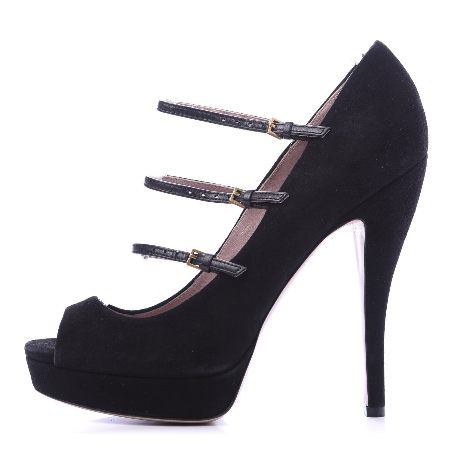 Gucci Suede Lisbeth Platform Peep Toe Pumps 39 Black 1 of 8