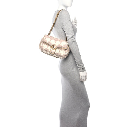 Gucci Wool Houndstooth Woven Small GG Marmont Shoulder Bag Beige White Sand 2 of 10