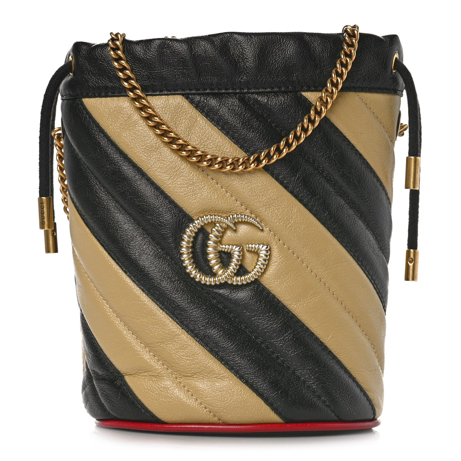 Gucci Azalea Calfskin Matelasse Diagonal Patchwork Mini Torchon GG Marmont 2.0 Bucket Bag Black Beige Romantic Cerise 1 of 10