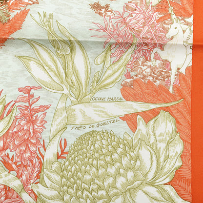Hermes Silk Faubourg Tropical Scarf 90 Orange Kaki Saumon 3 of 6