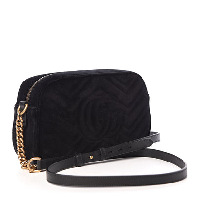 Gucci Velvet Matelasse Small GG Marmont Chain Shoulder Bag Black 3 of 10
