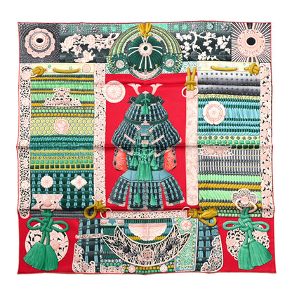 Hermes Silk Parures de Samouraïs Scarf 90 Framboise Red Rose Poudre 1 of 6
