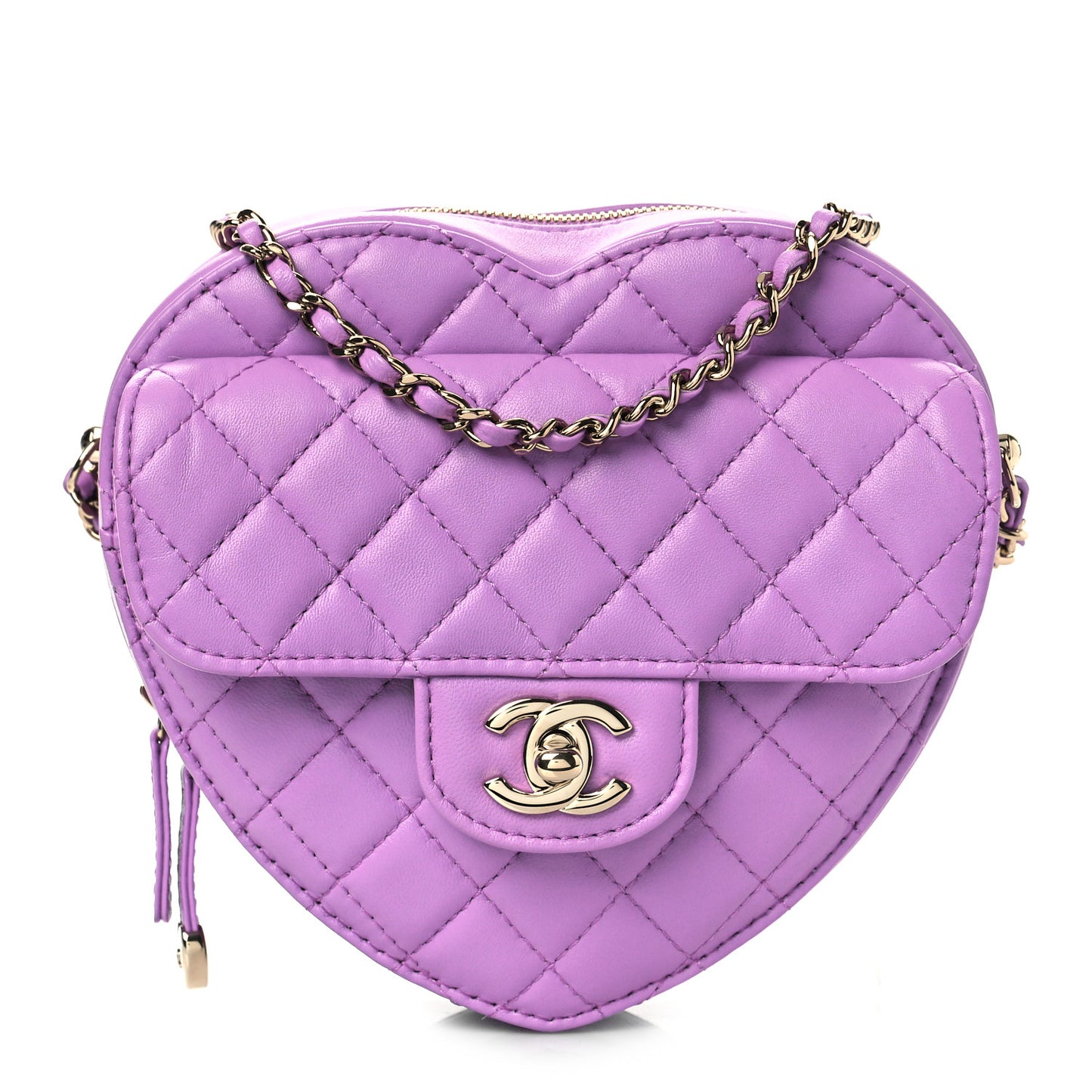 Lambskin Quilted CC In Love Heart Bag Purple