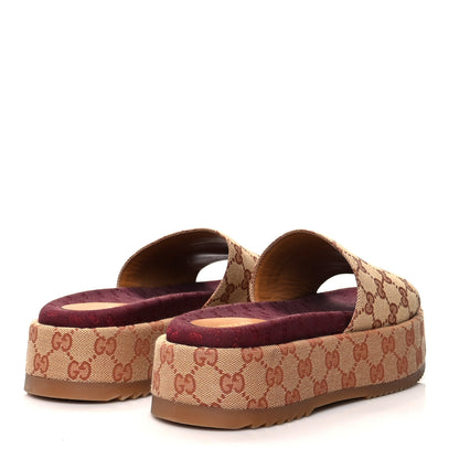 Gucci Canvas GG Monogram Angelina Platform Slide Sandals 40 Beige Ruggine 4 of 8