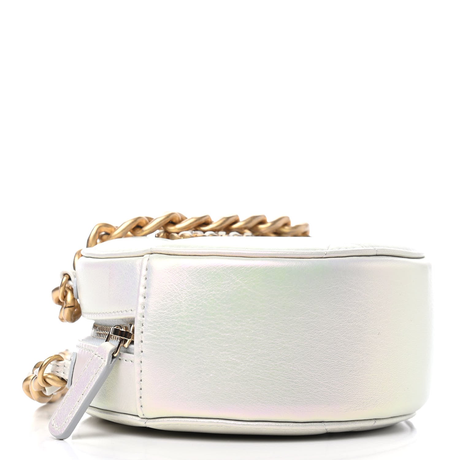 Chanel Iridescent Calfskin Quilted Chanel 19 Round Clutch With Chain White 3 of 5