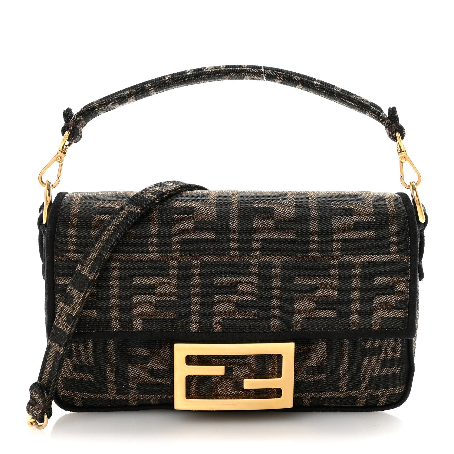 Fendi Fabric Jacquard FF 1974 Mini Baguette Tobacco Moro Black 1 of 9