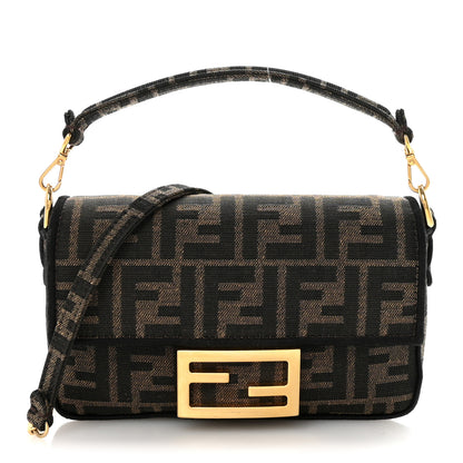 Fendi Fabric Jacquard FF 1974 Mini Baguette Tobacco Moro Black 1 of 9