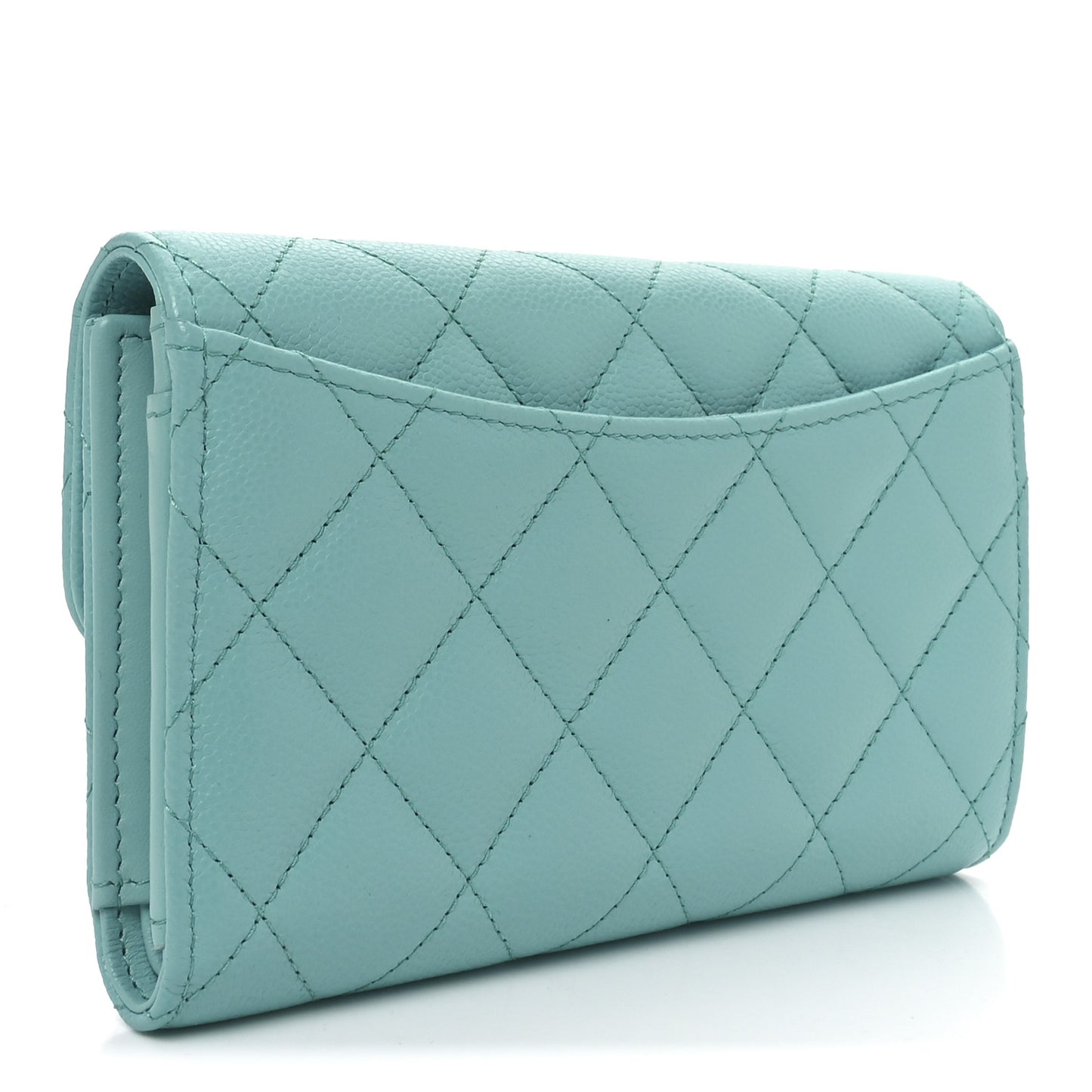 Caviar Quilted Medium Flap Wallet Turquoise