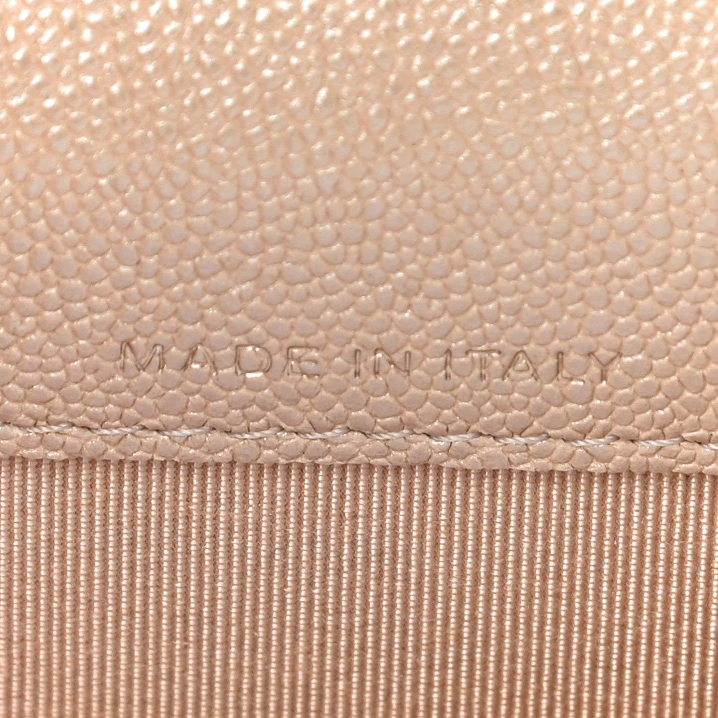 Iridescent Caviar Quilted Flap Card Holder Beige