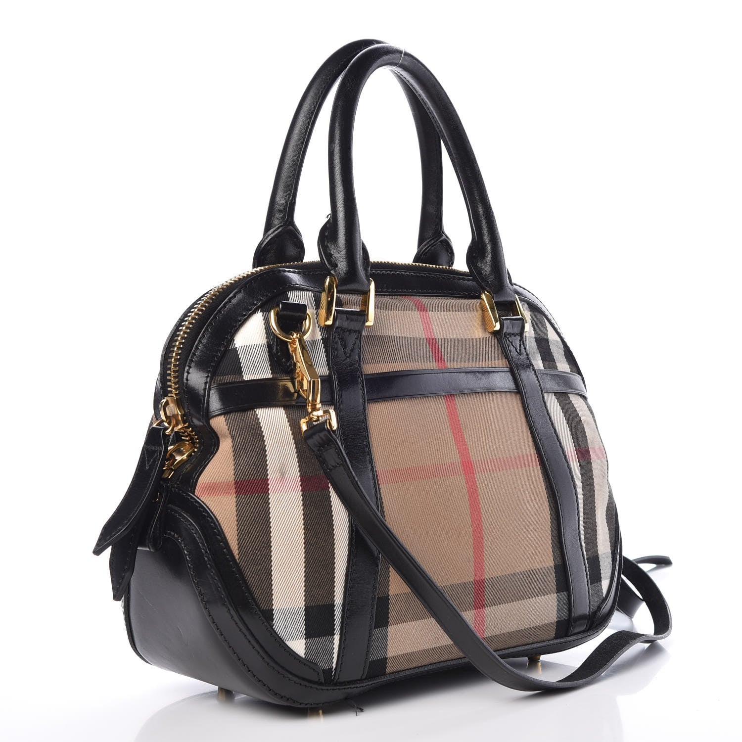 Burberry Bridle Calfskin House Check Small Orchard Bowling Bag Black 4 of 14