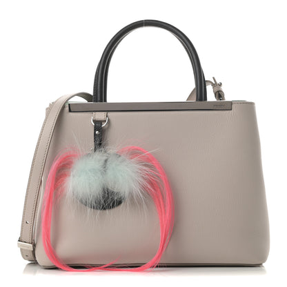 Fendi Vitello Dolce Fox Goat Bi-Color Sad Eyes Mirror Charm Petite 2Jours Tote Grigio Polvere Black 1 of 16