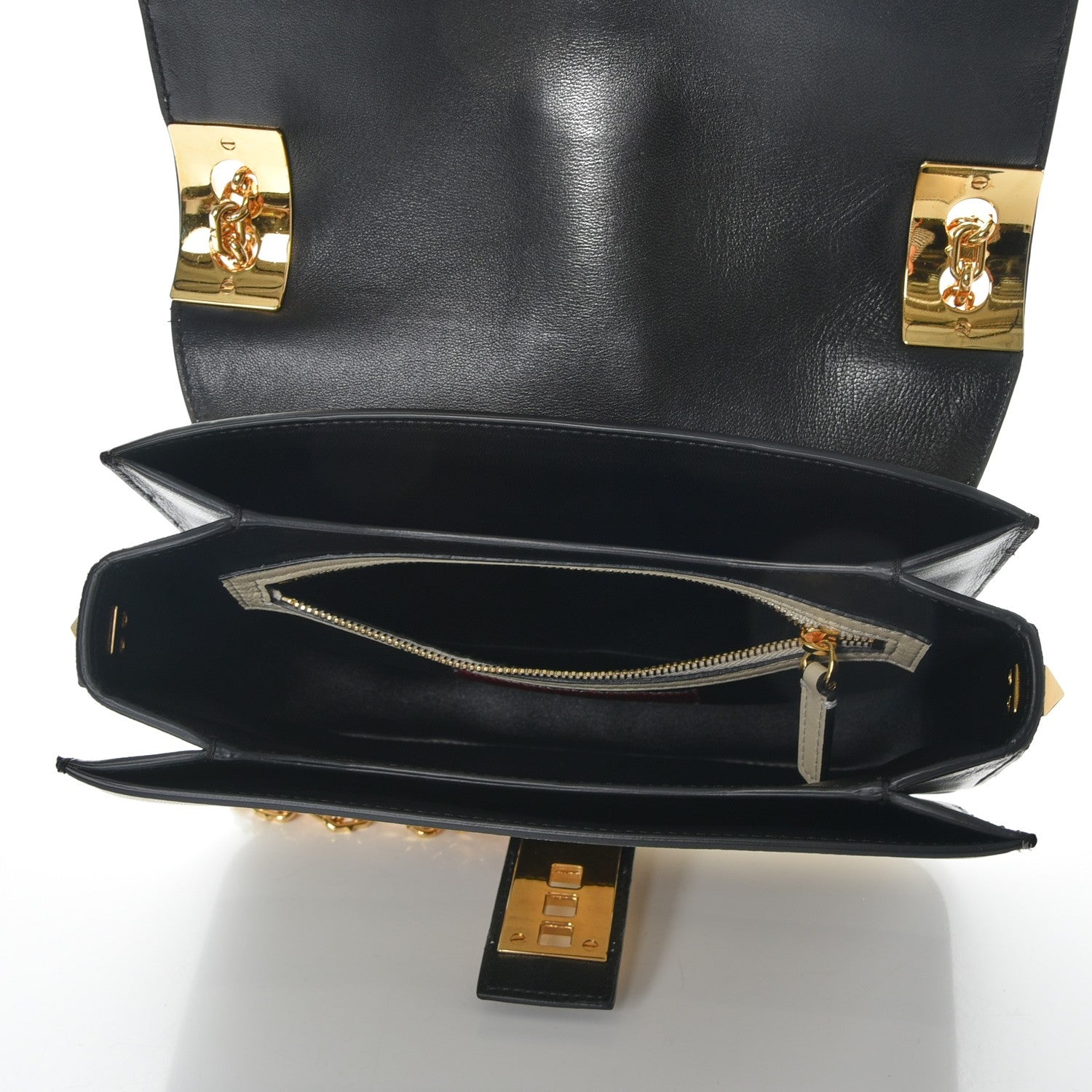 Valentino Garavani Nappa Striped B-Rockstud Flap Black Light Ivory 6 of 9