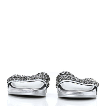 Chanel Metallic Lambskin Chain Flat Sandals 37 Silver 2 of 9