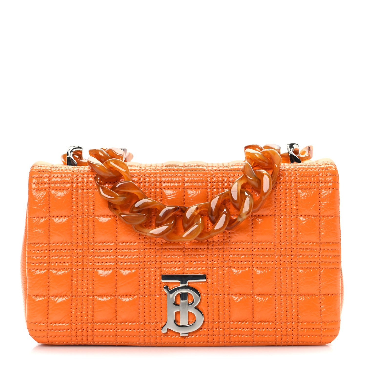Burberry Patent Quilted Resin Chain Small Lola Bag Deep Orange 1 of 9