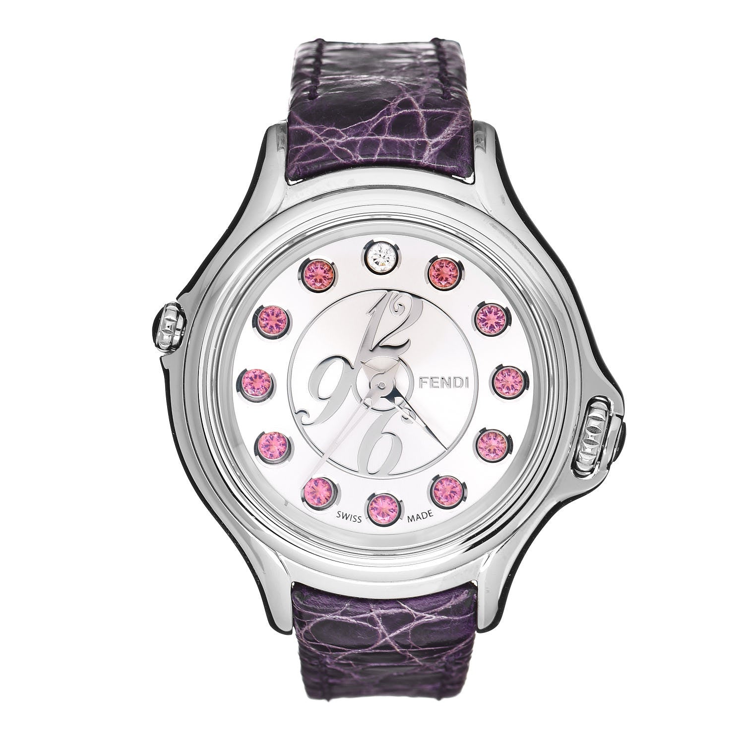 Fendi Stainless Steel Alligator Diamond Topaz 33mm Crazy Carats Rotating Gem Quartz Watch 4 of 10