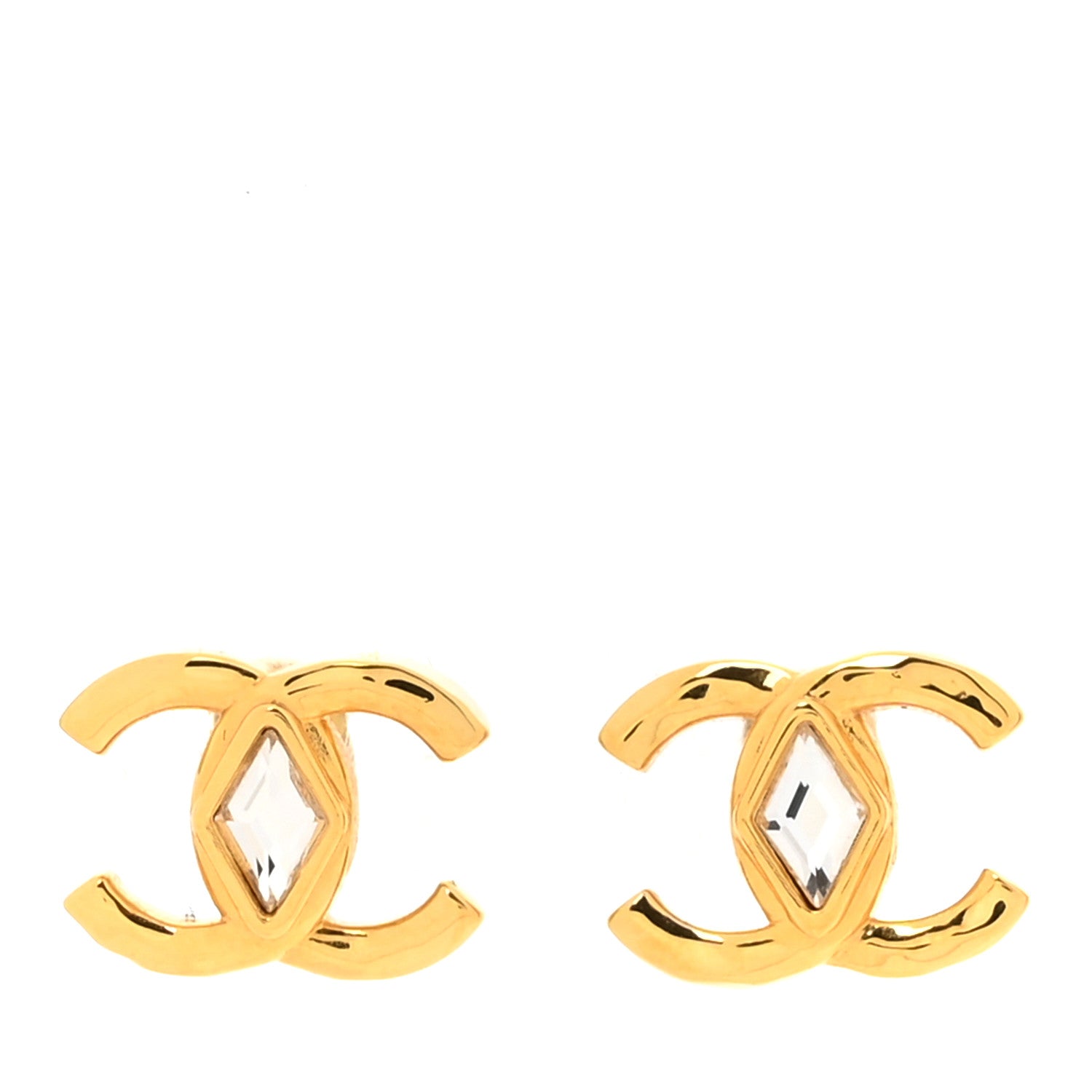 Chanel Metal Crystal CC Marquise Earrings Gold 1 of 4