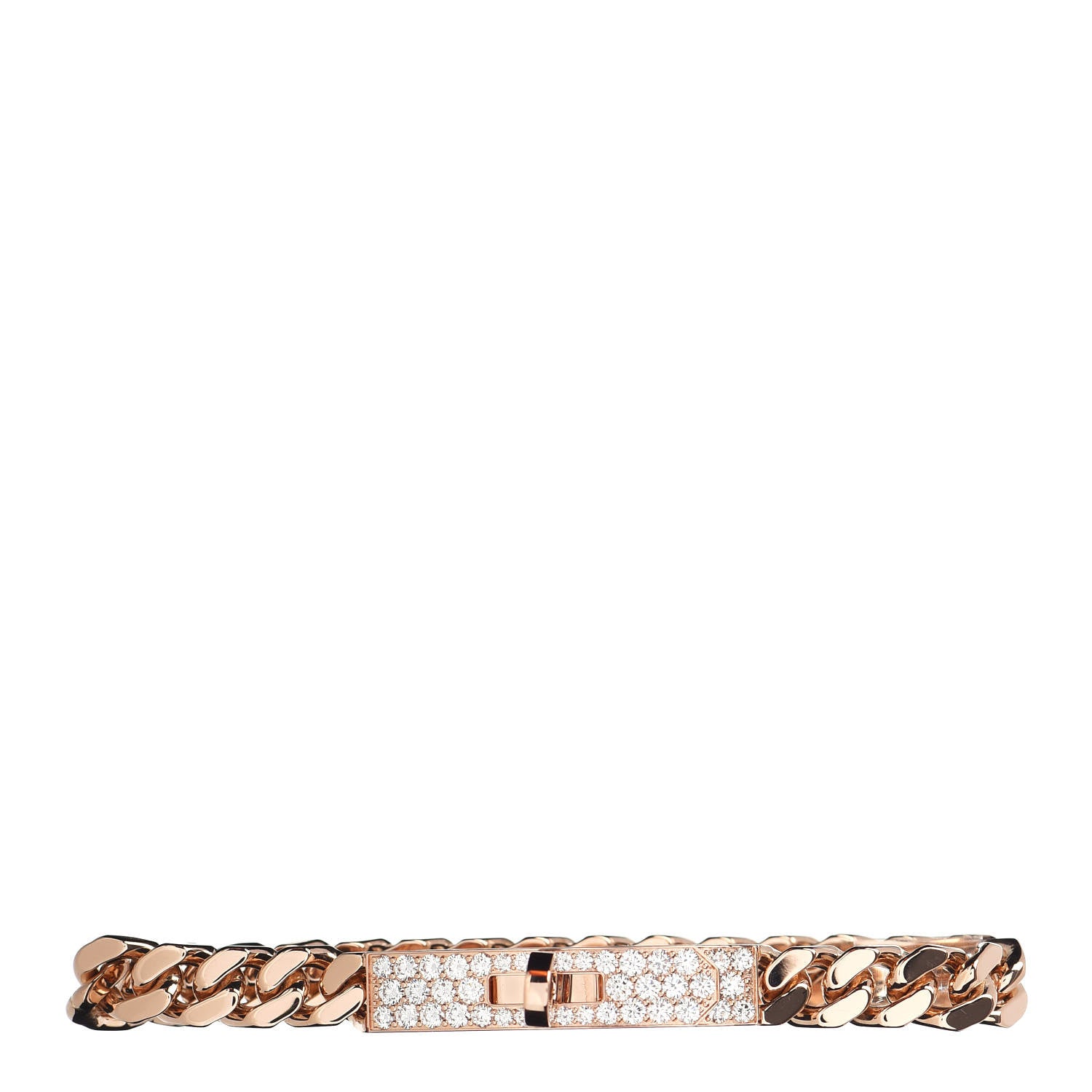 Hermes 18K Rose Gold Diamond PM Kelly Gourmette Chaine Bracelet XS 1 of 5