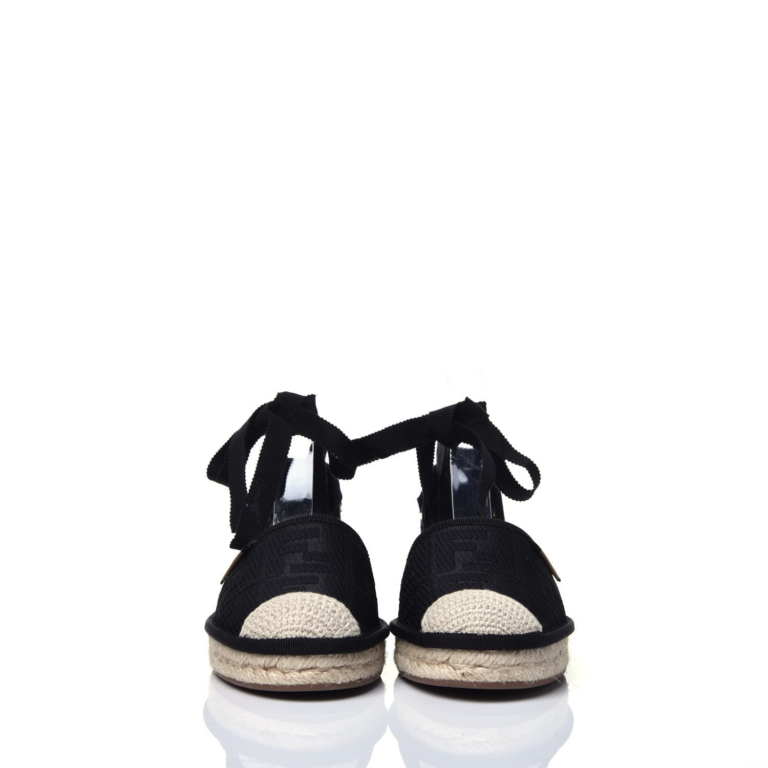 Fendi Canvas FF Embroidered Roma Ankle Wrap Flat Espadrilles 36 Black 3 of 13