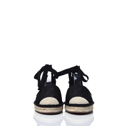Fendi Canvas FF Embroidered Roma Ankle Wrap Flat Espadrilles 36 Black 3 of 13